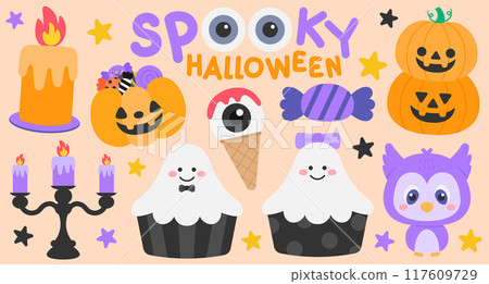 Kids Hand drawn Cute spooky Halloween elements 117609729