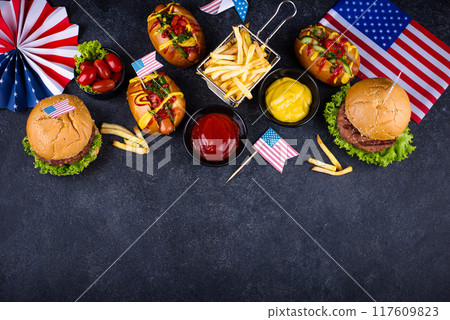 Traditional American food for celebrating July 4 Independence Day Traditional American food for celebrating July 4 Independence Day 117609823