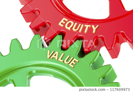 Equity Value concept with colored gearwheels. 3D rendering Equity Value concept with colored gearwheels. 3D rendering 117609973