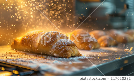 Fresh croissants dusted with sugar. 117610281