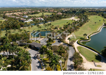 Golf club field, nobody. Aerial view Golf club field, nobody. Aerial view 117611163