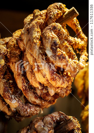 Fresh handmade pretzels on sale 117611386