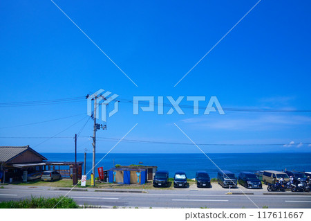 View of Kashio Beach in Murakame City from the nautical mile window, Sea of Japan, Gourmet Train 117611667