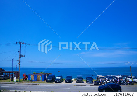 View of Kashio Beach in Murakame City from the nautical mile window, Sea of Japan, Gourmet Train 117611668