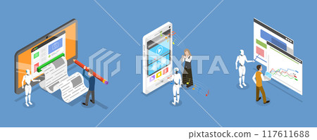 3D Isometric Flat Vector Illustration of Neural Networks, Artificial Intelligence Technology 117611688