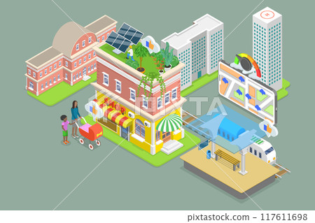 3D Isometric Flat Vector Illustration of Carbon Emission Data Monitoring, CO2 Tracking. 117611698