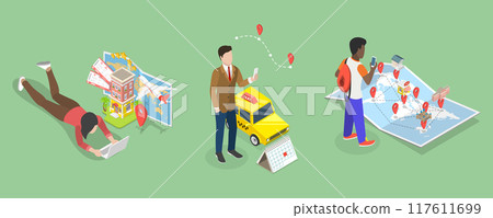 3D Isometric Flat Vector Illustration of Trip Planning, Travel Preparation Tips 117611699