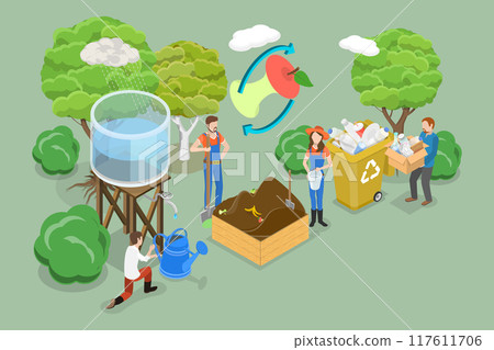 3D Isometric Flat Vector Illustration of Eco Friendly Lifestyle, Green Sustainable Habits 117611706