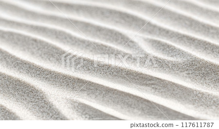 Close-up of textured black sand with fine shimmering grains in soft wave patterns 117611787