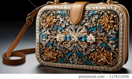 Ornate Handbag With Floral and Gemstone Design 117612098
