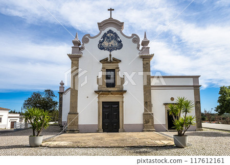 The Church Igreja de Sao Lourenco in the old town of Almancil at the east Algarve in the south of Portugal, Europe. 117612161