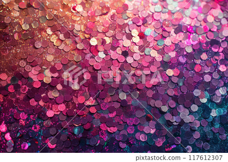 Vibrant colorful background with sparkling sequins in various colors. Festive texture Vibrant colorful background with sparkling sequins in various colors. Festive texture 117612307