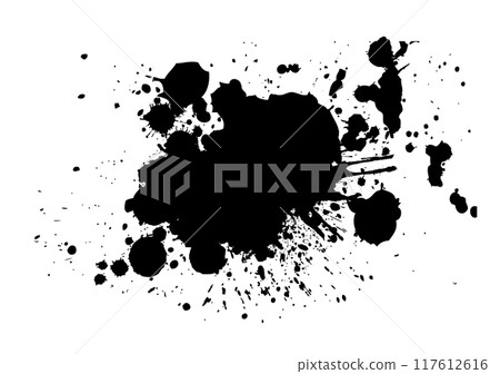 Splatter Paint Texture . Black Spray Blot of Ink. Place illustration Over any Object to Create Grungy Effect . hand drawn. Not AI, Vector 117612616