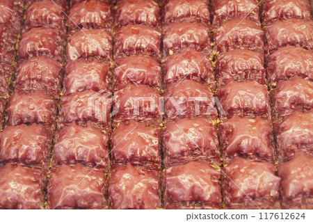 handmade turkish dessert baklava on table handmade turkish dessert baklava on table 117612624