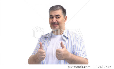 Man Smiling and Giving Thumbs Up Man Smiling and Giving Thumbs Up 117612676