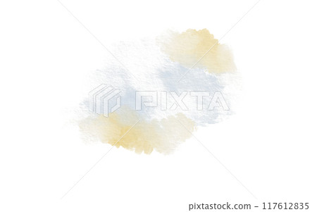 Watercolor spot abstract static shape in tender yellow and blue colors on white background for postcards, websites, invitations, flyers, packaging products, patterns, any composition. 117612835