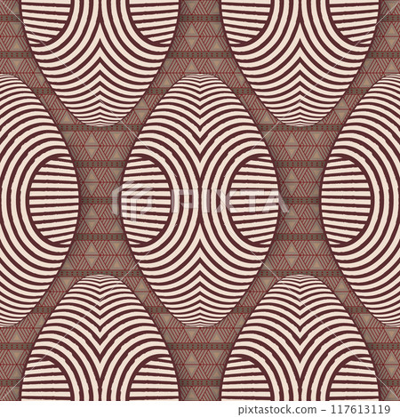 Seamless African Wax Print fabric, Ethnic shields ornament for your design, colorful tribal motifs, geometric elements. Vector texture, afro kitenge textile, Ankara fashion style background 117613119