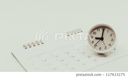 時鐘和日曆白色背景 117613275