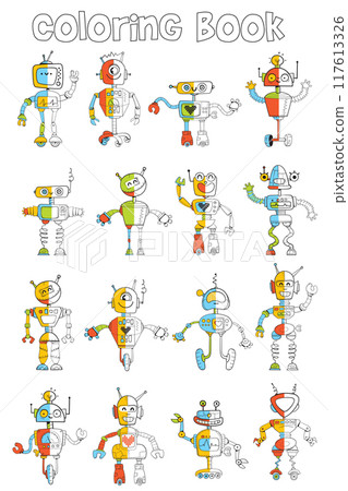 Finish painting all of robots. Coloring book 117613326