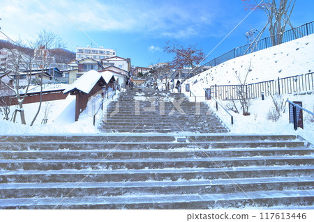 [Gunma Prefecture] Winter scenery of the Ikaho Onsen stone steps 117613446
