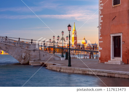 Bridge and San Giorgio Maggiore at Sunrise, Venice, Italy 117613473