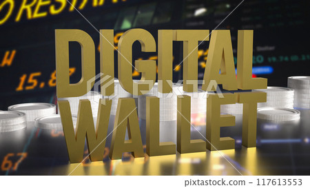 The Gold text digital wallet for Application or technology concept 3d rendering. The Gold text digital wallet for Application or technology concept 3d rendering. 117613553