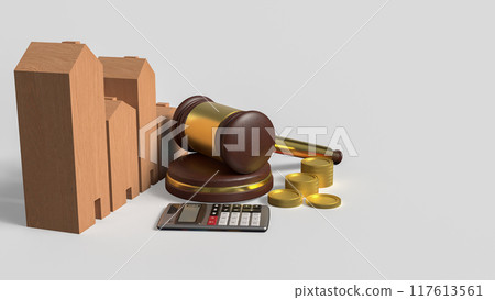 The hammer and house for Auction or law concept 3d rendering. The hammer and house for Auction or law concept 3d rendering. 117613561