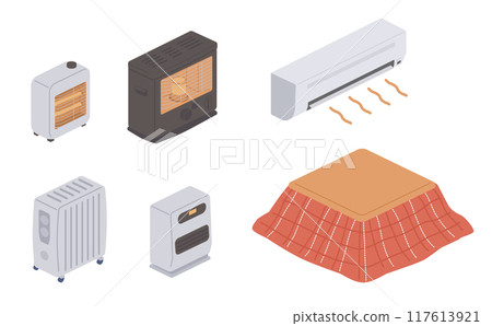 Heating appliances isometric illustration set 117613921