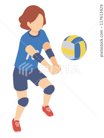 女子打排球的等距插圖 117613929
