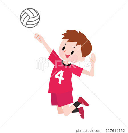 A boy in a red uniform playing volleyball A boy in a red uniform playing volleyball 117614132