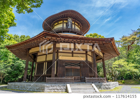 Iga City, Mie Prefecture, Summer: Haiseiden Hall built to commemorate the 300th anniversary of Matsuo Basho's birth, located within Iga Ueno Castle Iga City, Mie Prefecture, Summer: Haiseiden Hall built to commemorate the 300th anniversary of Matsuo Basho's birth, located within Iga Ueno Castle 117614155