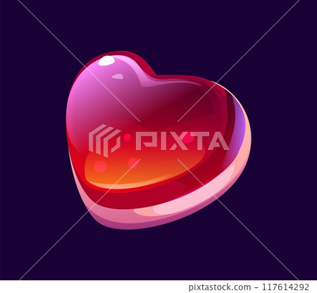 Cartoon valentine heart and pink candy sweets, lollypop and confectionery. Isolated vector red heart-shaped toffee with white layer and glossy finish. Playful romantic treat for valentines day dating Cartoon valentine heart and pink candy sweets, lollypop and confectionery. Isolated vector red heart-shaped toffee with white layer and glossy finish. Playful romantic treat for valentines day dating 117614292