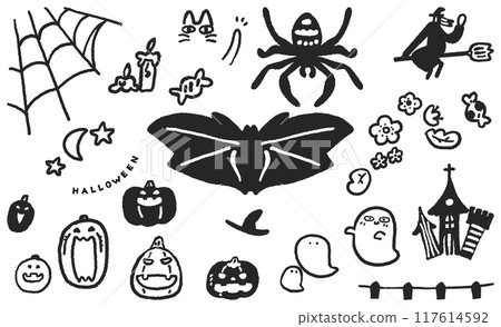 Halloween items monochrome icon set stock illustration material Halloween items monochrome icon set stock illustration material 117614592
