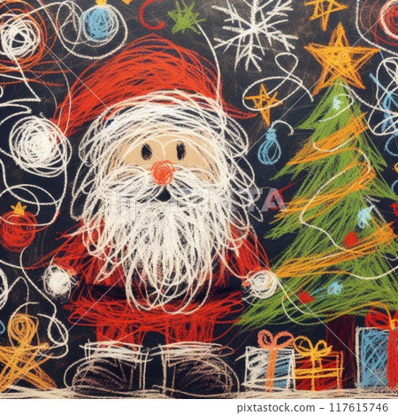 Colorful Scribble Art of Santa Claus with Christmas Tree with Generative AI. 117615746