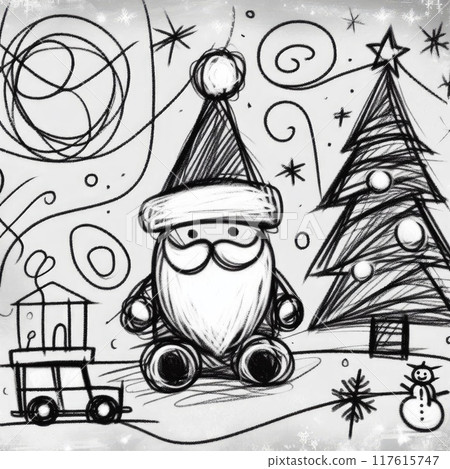 Colorful Scribble Art of Santa Claus with Christmas Tree with Generative AI. Colorful Scribble Art of Santa Claus with Christmas Tree with Generative AI. 117615747
