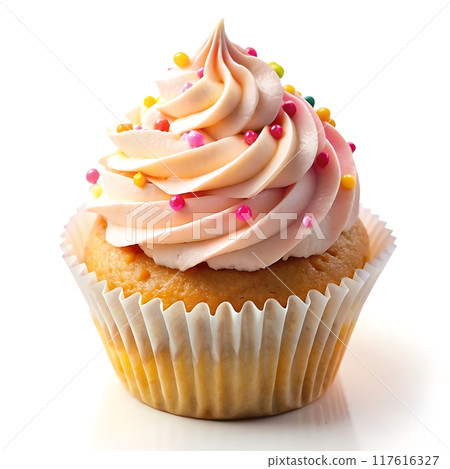 Sweet cup cake isolated on white background. 117616327