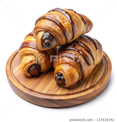 Fresh croissant with chocolate isolated on white background 117616342