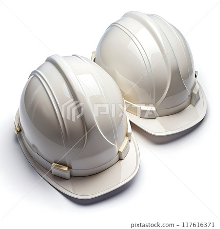 White safety engineer helmet isolated on white background. top view for design 117616371