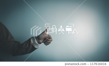 Fingerprint scanner to access information, verify to authentication, touching screen to login security, Internet of things, cloud computing, Internet connection, shopping online and cashless society Fingerprint scanner to access information, verify to authentication, touching screen to login security, Internet of things, cloud computing, Internet connection, shopping online and cashless society 117616816