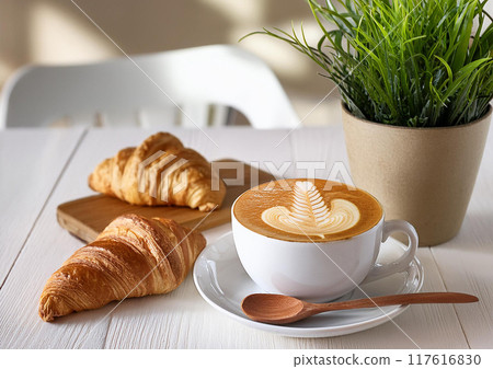 Croissants and latte art 117616830