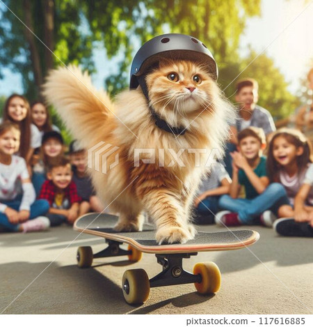 Cat playing skateboard 117616885