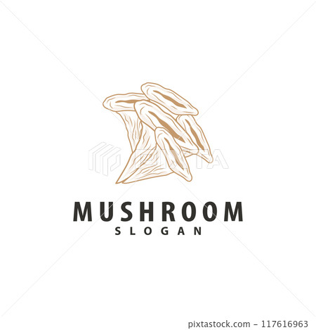 Mushroom Logo, Simple Minimalist Retro Plant Silhouette Plantation Design Business Brand 117616963