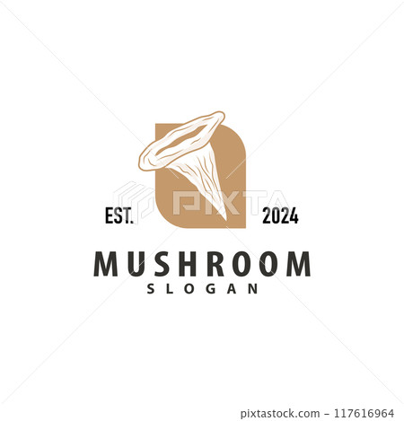 Mushroom Logo, Simple Minimalist Retro Plant Silhouette Plantation Design Business Brand 117616964
