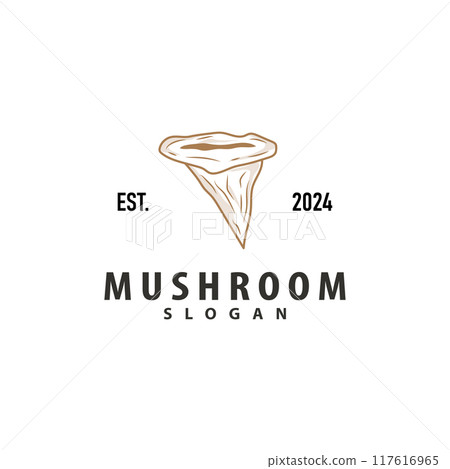 Mushroom Logo, Simple Minimalist Retro Plant Silhouette Plantation Design Business Brand 117616965
