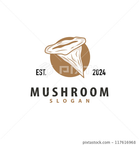 Mushroom Logo, Simple Minimalist Retro Plant Silhouette Plantation Design Business Brand 117616968