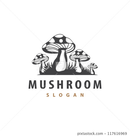 Mushroom Logo, Simple Minimalist Retro Plant Silhouette Plantation Design Business Brand 117616969