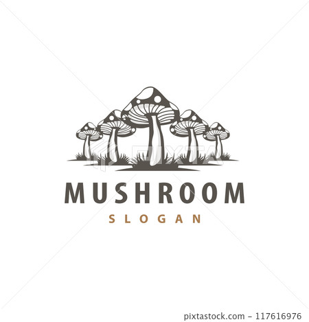Mushroom Logo, Simple Minimalist Retro Plant Silhouette Plantation Design Business Brand Mushroom Logo, Simple Minimalist Retro Plant Silhouette Plantation Design Business Brand 117616976