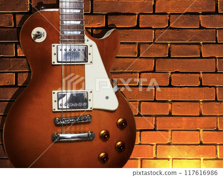 Red brick wall and Les Paul Red brick wall and Les Paul 117616986