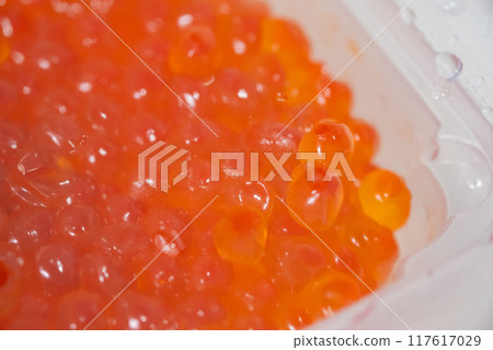 Image of freshly packed salmon roe Stock photo 117617029