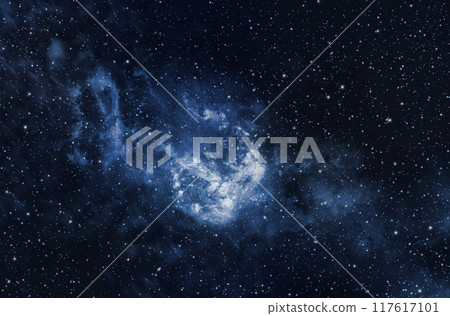 Blue Galaxy in universe and atmosphere with little stars at dark background 117617101